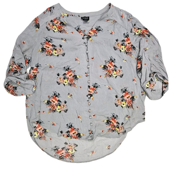 TORRID Tunic Top Women's XL 1 Harper Gray Challis Button Front Blouse C11257622 - Picture 1 of 6